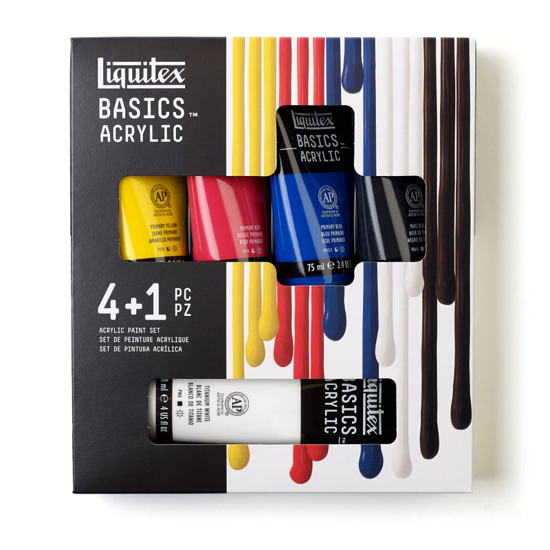 Liquitex BASICS Acrylic Paint Set, 4 x 75ml (2.4-oz), 1 x 118ml (4-oz) Essentials Paint Set - Image 1